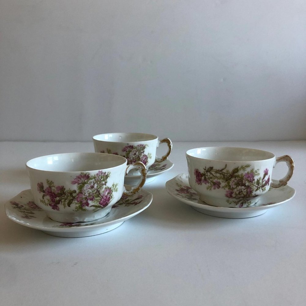 Set of 3 Vintage Teacups, 1960s Porcelain L.R.L. Limoges France